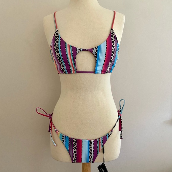 ZAFUL Leopard Panel Striped Cutout Bikini L - Picture 2 of 16